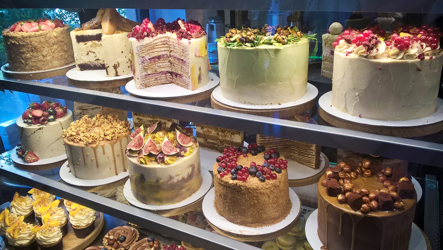 Cakes on Display in Cake Shop