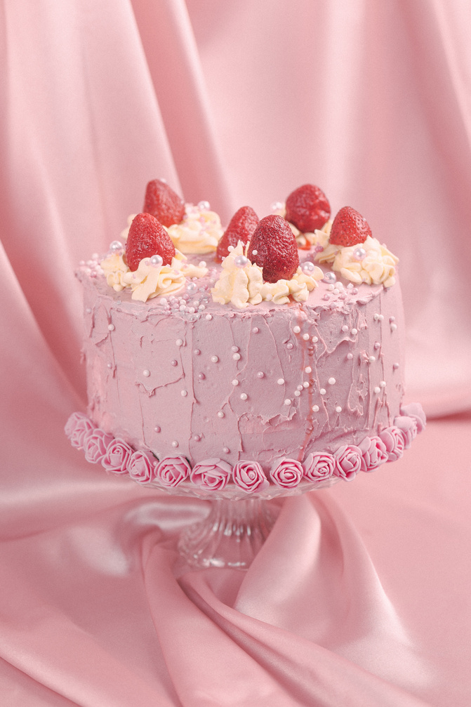 Birthday Cake with Strawberry Toppings